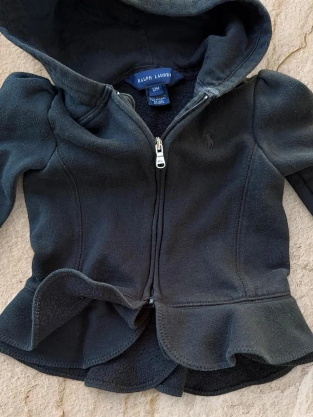 Ralph Lauren black Hooded Peplum Zip Hoodie - Kids 12 months